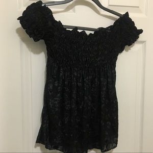 Black sheer and velvet off shoulder top - Sz S